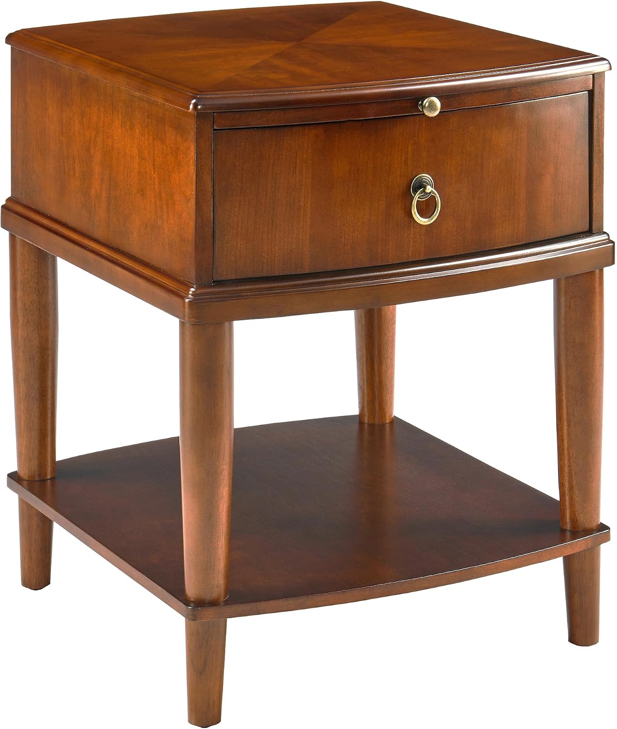 Set of 2 Solid Wood Square End Table with Drawer, 2 Tier Wooden Sofa Side Table with Sliding Shelf & Lower Shelf, Nightstand Bedside Table for Living Room Bedroom, 19.7x17.7x22.8in