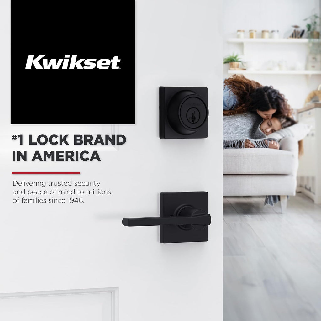 Kwikset Casey Interior Privacy Door Handle with Lock 8 Pack, Door Lever for Bathroom and Bedroom, Matte Black Reversible Keyless Turn Lock, with Microban Protection