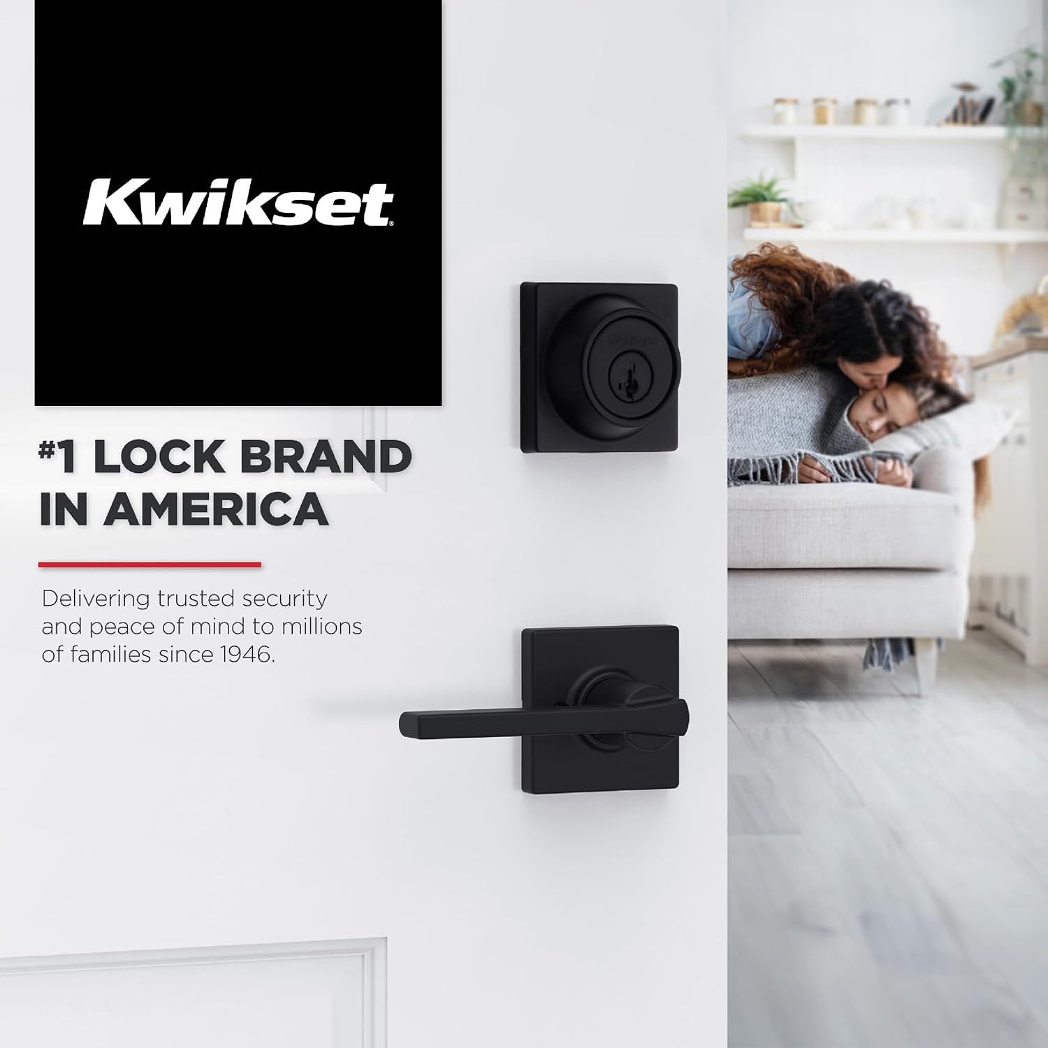 Kwikset Casey Interior Privacy Door Handle with Lock 8 Pack, Door Lever for Bathroom and Bedroom, Matte Black Reversible Keyless Turn Lock, with Microban Protection