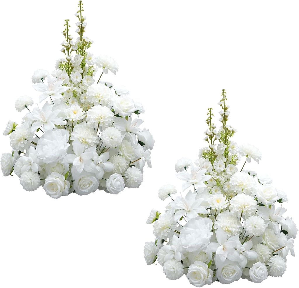 2pcs 19'' White Rose Free Standing Flowers Ball Bouquet Artificial Rose Arrangements Balls for Wedding Centerpieces Tables Chair Aisle Runner Flower Decor