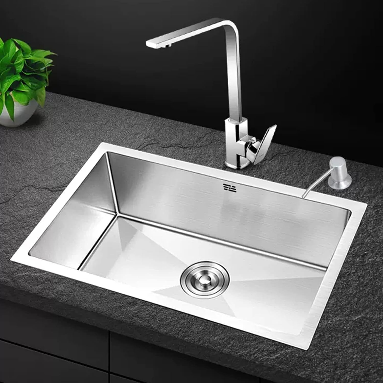Kitchen Sink with Faucet Stainless Steel Sink Undermount Sink Single Bowl Sink Sink with Complete Accessories (60 * 40Cm