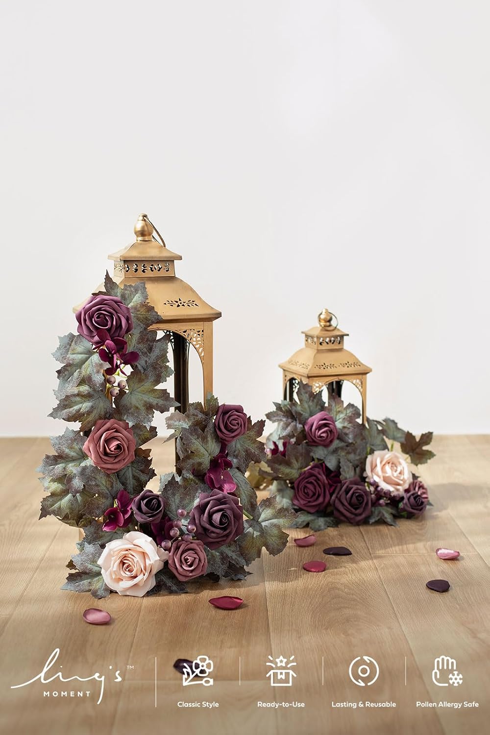 Ling's moment 6Pack 2ft Purple Artificial Flowers Garland Lantern Flower Centerpieces Wedding Aisle Decor Chair Flowers Arch Floral for Signs DIY Table Wall Window Cake Decoration Deep Plum