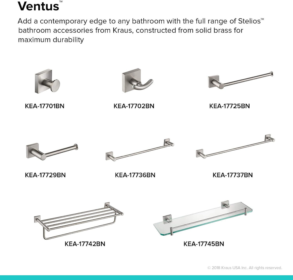 KRAUS Ventus Bathroom Shelf with Towel Bar, Brushed Nickel Finish, KEA-17742BN