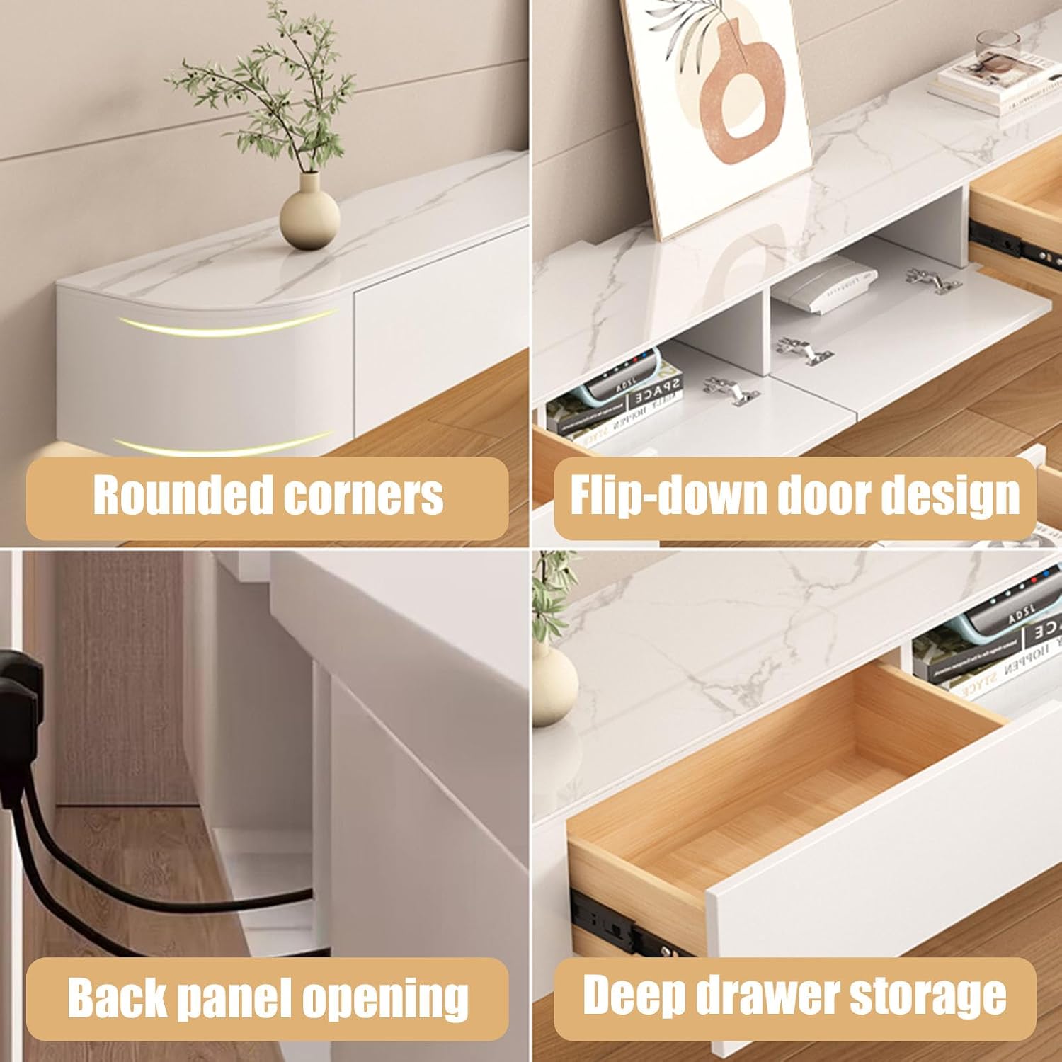 Floating TV Stand Wall Mounted Floating Wall Mounted TV Console Floating TV Shelf Entertainment Center Media Console for Under TV for Living Room & Office