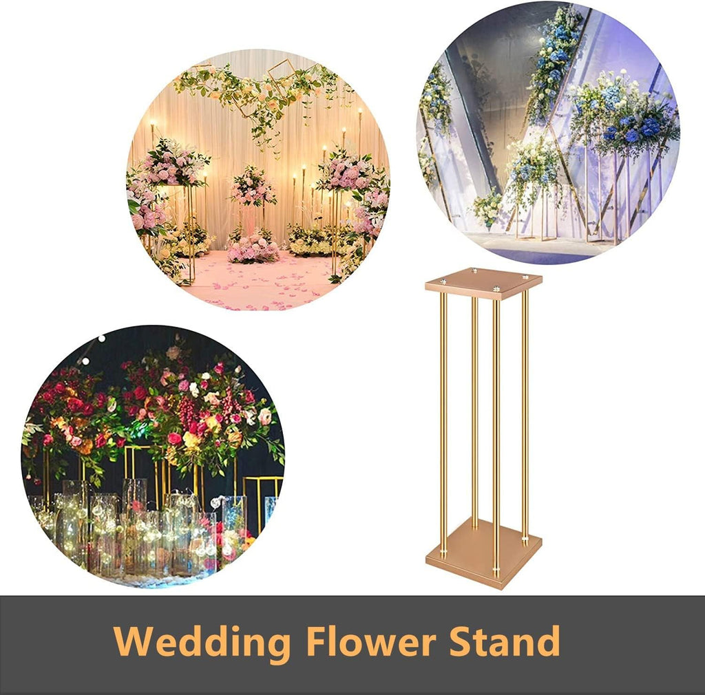 10 Pcs Wedding Flower Stand Metal Vase Stand with Plates Gold Floor Metal Column Gold Rectangular 7.87' x 7.8 7'x 31.5' Flower Display Stands Table Flower Stands for Wedding Party Events Table Decor (31.5 inch Tall)