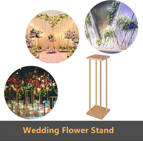 10 Pcs Wedding Flower Stand Metal Vase Stand with Plates Gold Floor Metal Column Gold Rectangular 7.87' x 7.8 7'x 31.5' Flower Display Stands Table Flower Stands for Wedding Party Events Table Decor (31.5 inch Tall)