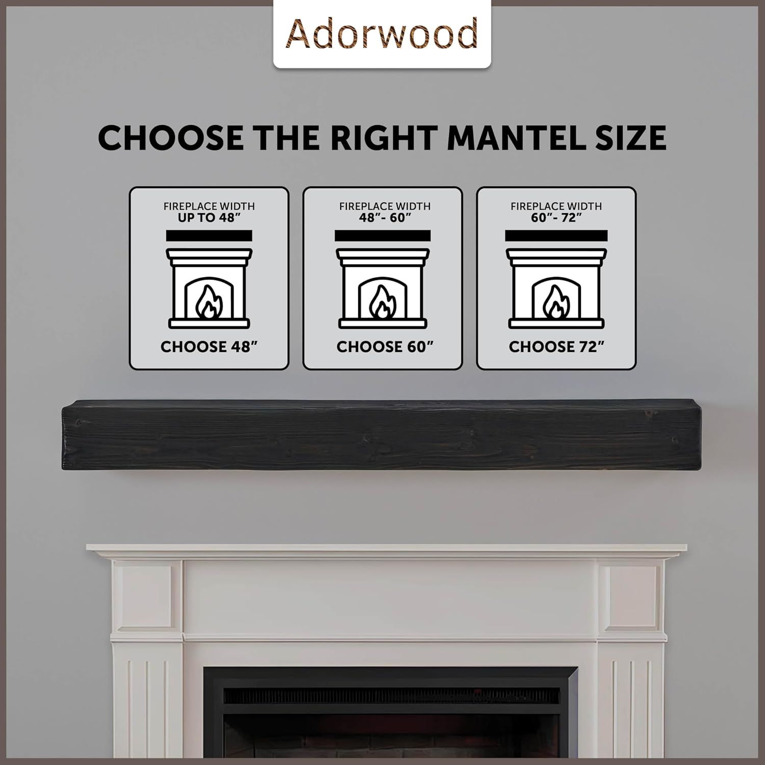 Handmade Fireplace Mantel Shelf 60', Extra Wide Rustic Wood Mantles for Over Fireplace, Wall Mounted Floating Mantel Shelves for Living Room Decor (Ebony, 60Lx6Hx8D)