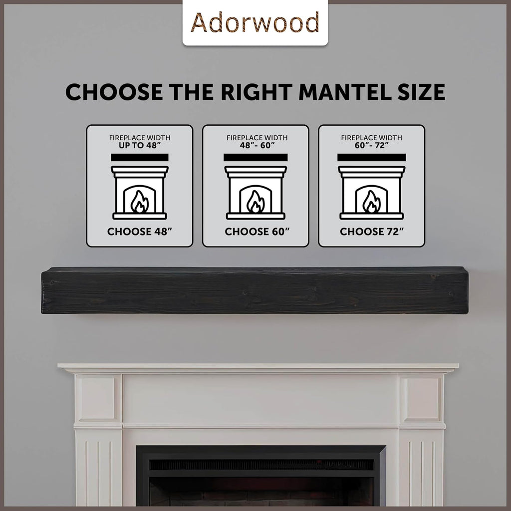 Handmade Fireplace Mantel Shelf, Extra Wide Rustic Wood Mantles for Over Fireplace, Wall Mounted Floating Mantel Shelves for Living Room Decor (Ebony, 72 inches)