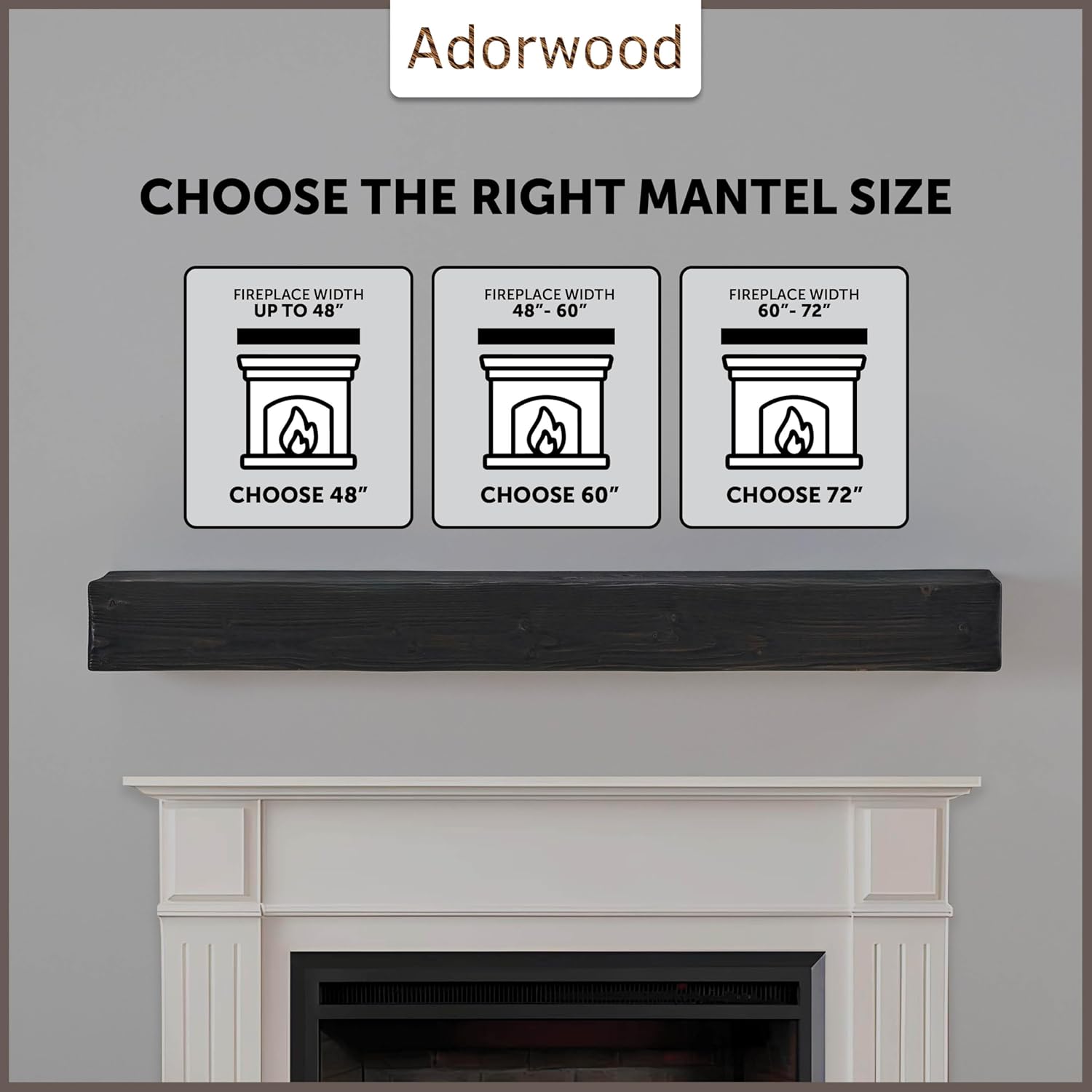 Handmade Fireplace Mantel Shelf, Extra Wide Rustic Wood Mantles for Over Fireplace, Wall Mounted Floating Mantel Shelves for Living Room Decor (Ebony, 72 inches)