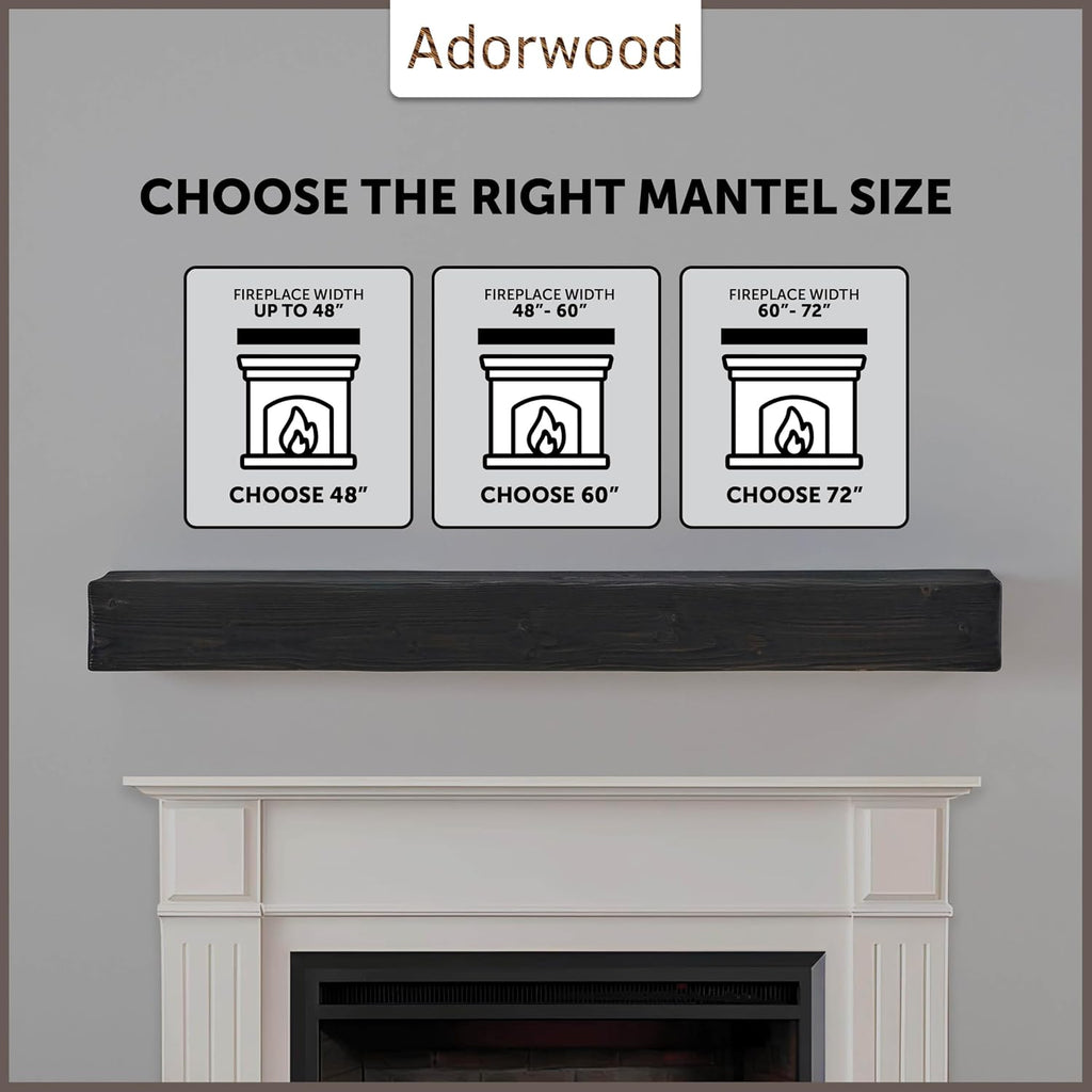 Handmade Fireplace Mantel Shelf 61', Extra Wide Rustic Wood Mantles for Over Fireplace, Wall Mounted Floating Mantel Shelves for Living Room Decor (Ebony, 61Lx6Hx8D)