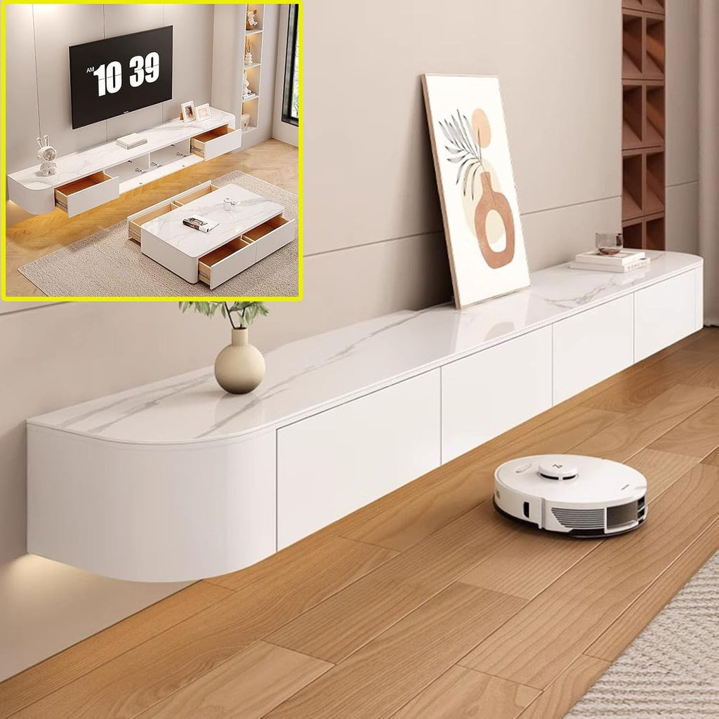 Floating TV Stand Large Floating TV Shelves Wall Mounted Multi Storage Compartment TV Media Console Floating TV Cabinet Bench Under TV Storage TV Lowboard(Rock White, 47.2 * 7.9 * 9.4 in)
