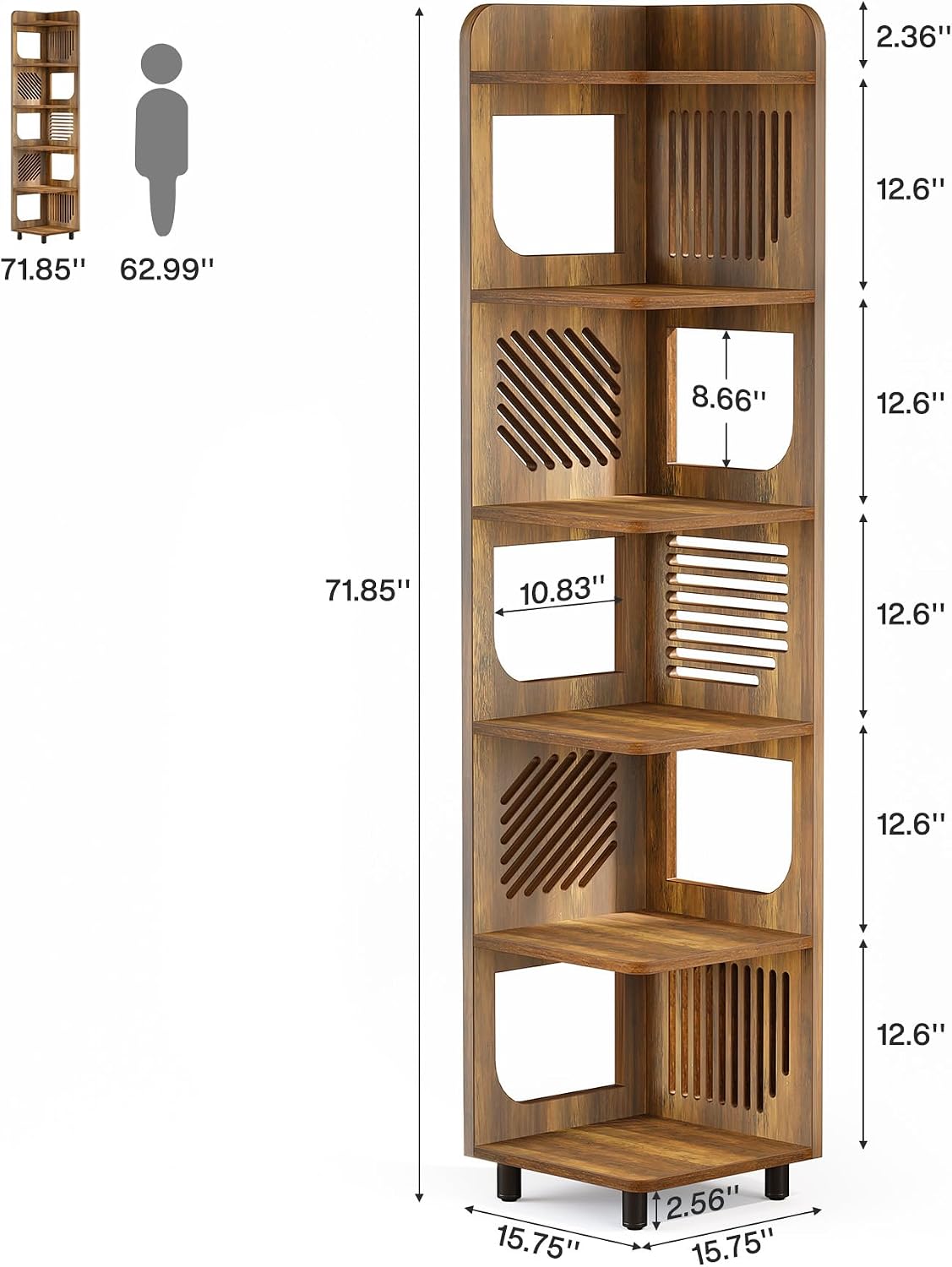 Tribesigns 6-Tier Corner Bookshelf, Tall Narrow Corner Shelf Bookcase with Hollow Design, Farmhouse Skinny Display Shelf for Living Room, Bedroom, Small Space, Yellow
