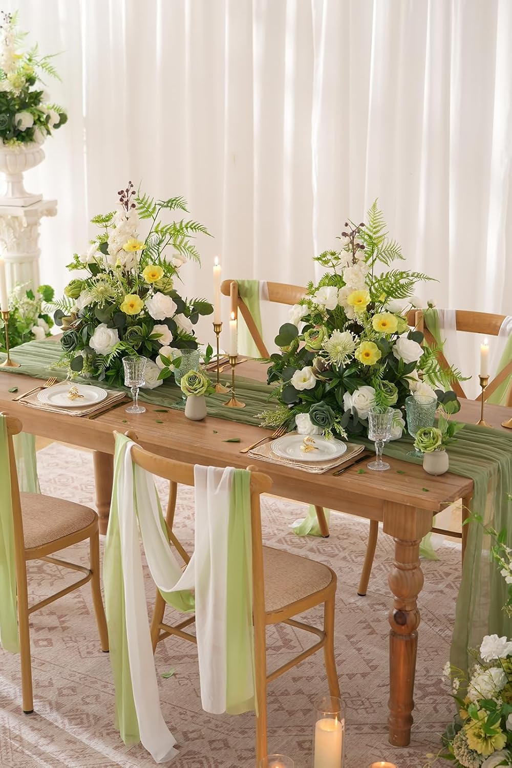2pcs Free Standing Flowers Ball Bouquet Artificial Rose Floral Arrangements for Wedding Centerpieces Tables Aisle (Greenery)