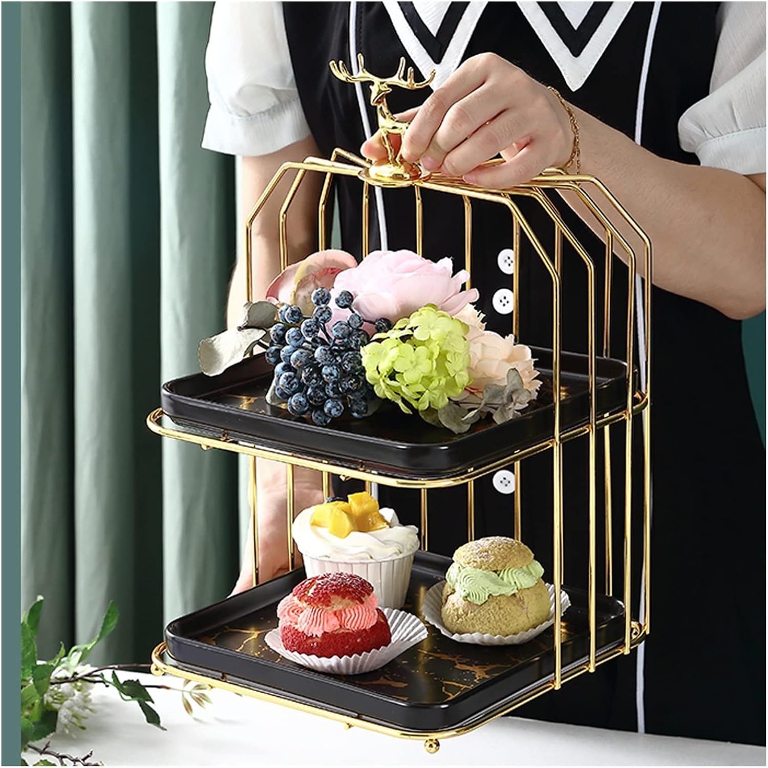 Cake Stand Creative Multi-layered Iron Cake Stand Dessert Stand Refreshment Stand Afternoon Tea Pastry Stand Snack Storage Rack Cake Holder(Color:White plate,Size:Triple layer 1)