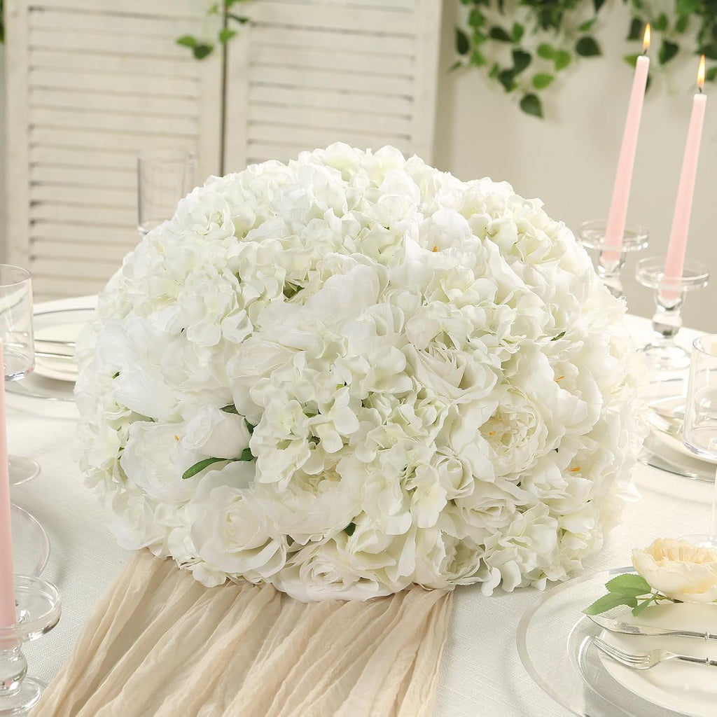 Efavormart 20 inch Ivory Pre-Arranged Artificial Rose Flower Ball, Large High-Density Silk Rose Centerpiece Arrangement for Classic Wedding Staging and Floor Vases