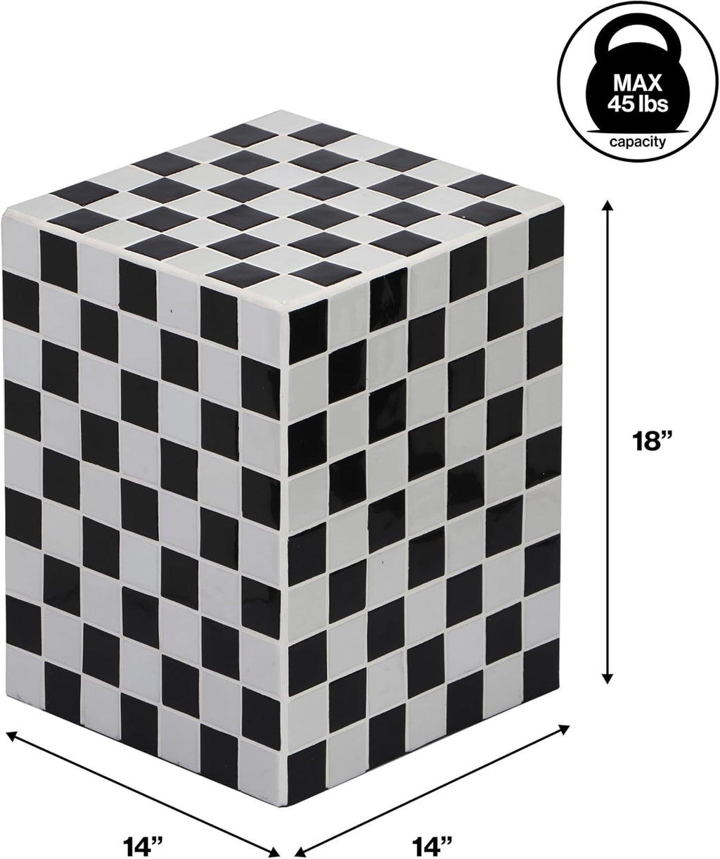 JONATHAN Y END2000K Callista 18' Modern Bohemian Ceramic Tiled Rectangle End Table, Side Table, Accent Table for Living Room, Bedroom, Light Gray/Black