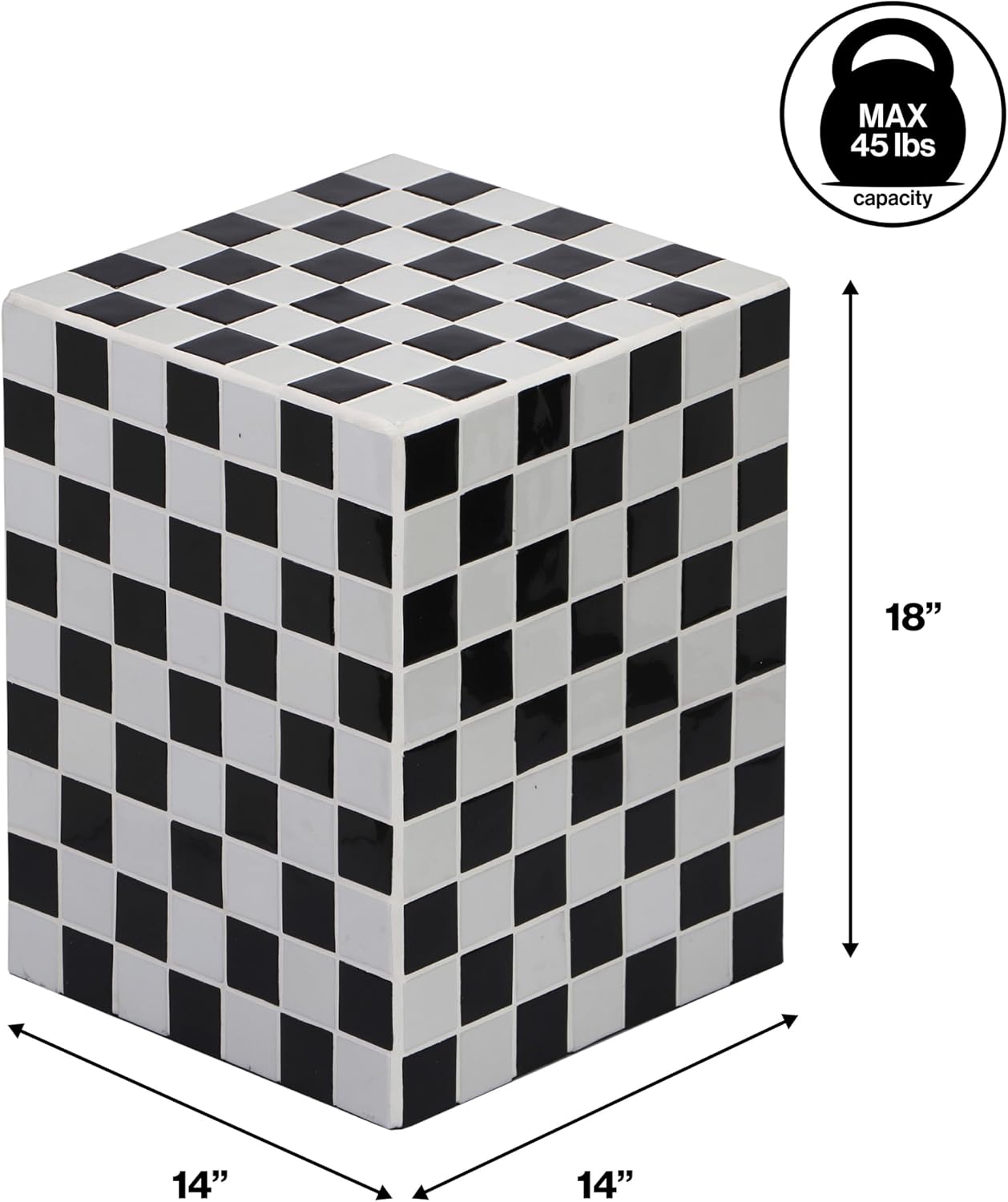 JONATHAN Y END2000K Callista 18' Modern Bohemian Ceramic Tiled Rectangle End Table, Side Table, Accent Table for Living Room, Bedroom, Light Gray/Black