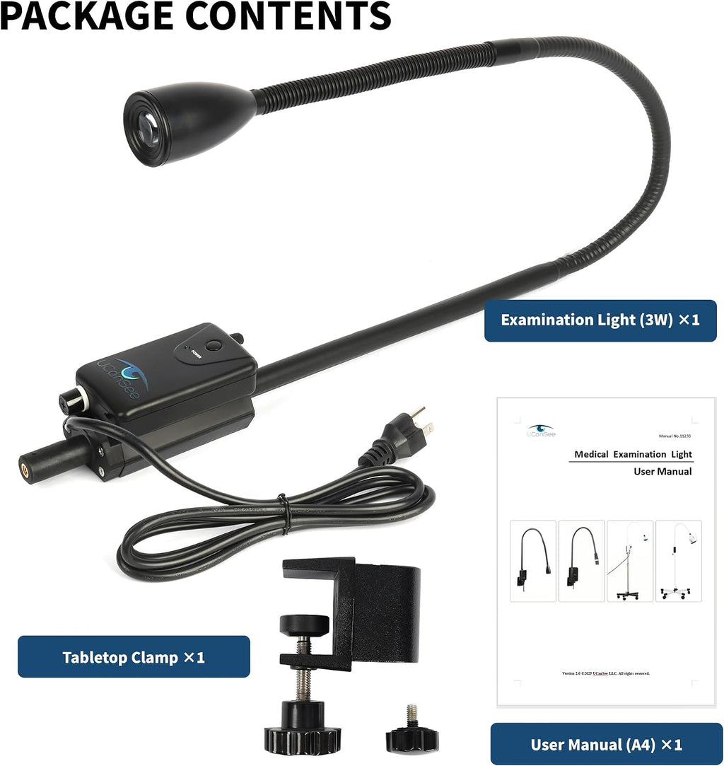 LED Examination Light with Adjustable Brightness, Flexible Arm & Desk Clamp – High-CRI LED Task Lighting for Professional & Workbench Use