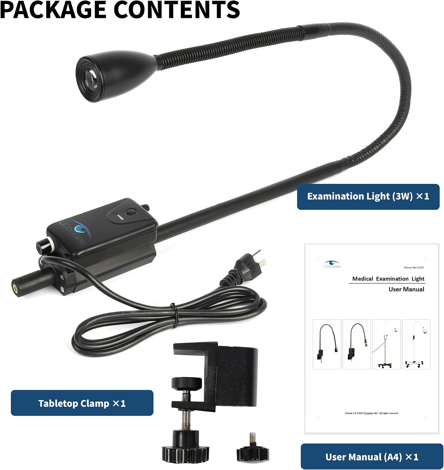 LED Examination Light with Adjustable Brightness, Flexible Arm & Desk Clamp – High-CRI LED Task Lighting for Professional & Workbench Use