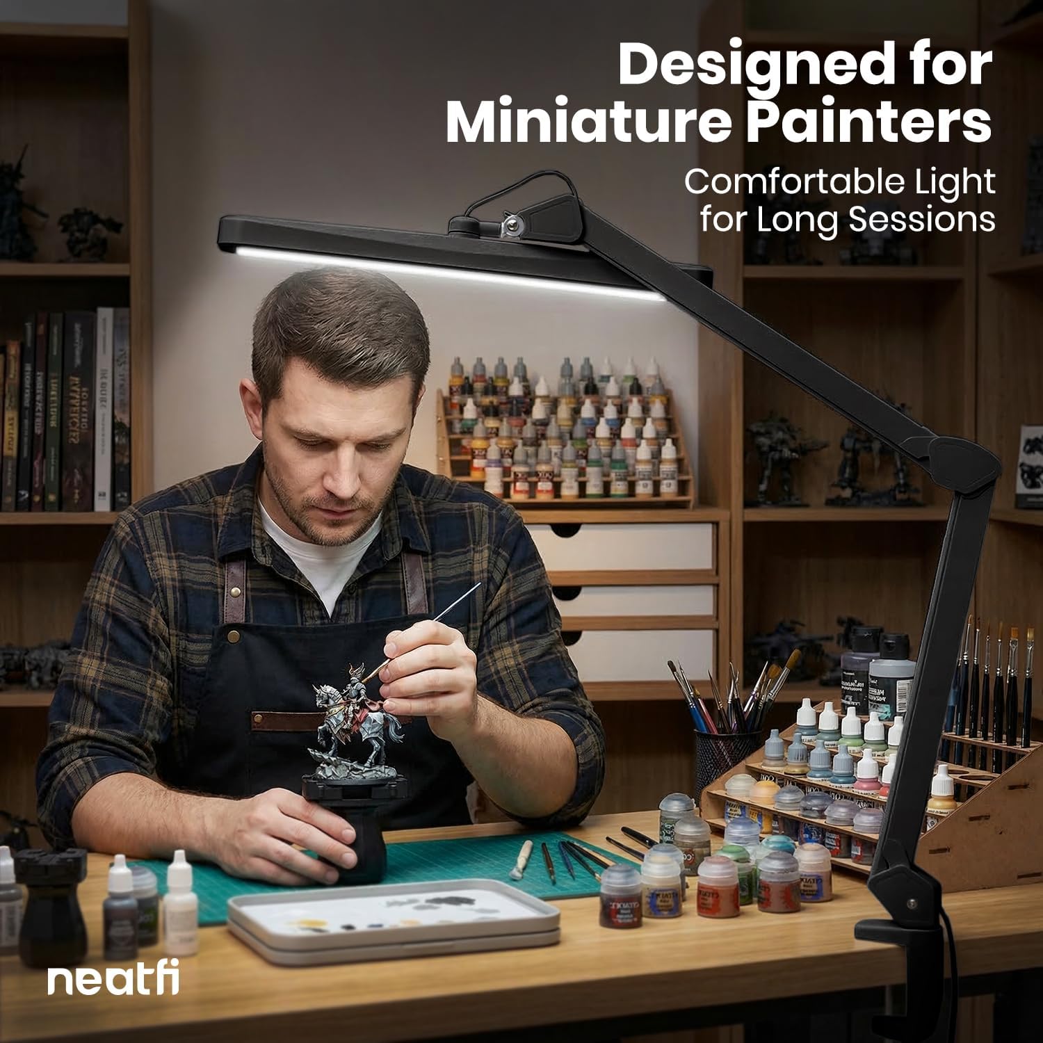 Neatfi XL 2,500 Lumens 30W LED Task Lamp for Manicure Table, Crafts, Workbench, Office – 22' Wide Shade Desk Light | Eye-Caring 6500K | 4-Level Brightness (Black, Non-CCT with Clamp)