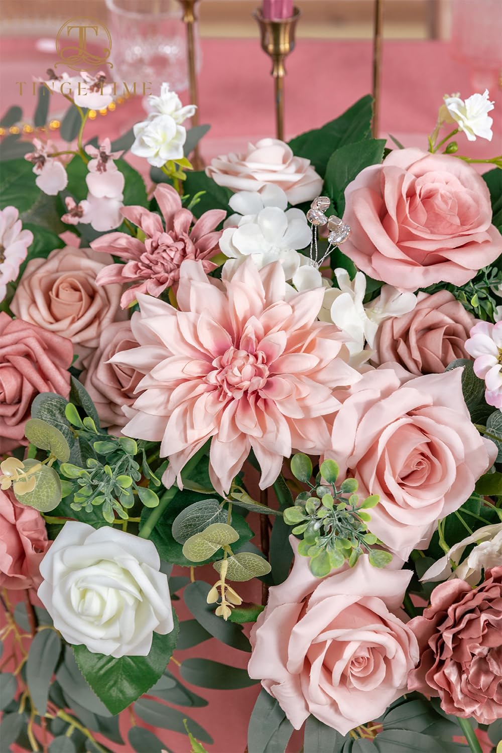 TINGE TIME Artificial Sweetheart Flower Swag with Tablecloth and Table Runner, Pack of 3 Floral Arrangement for Wedding Sweetheart Table Centerpiece Decoration Valentine's Day (DustyRose&Cream)
