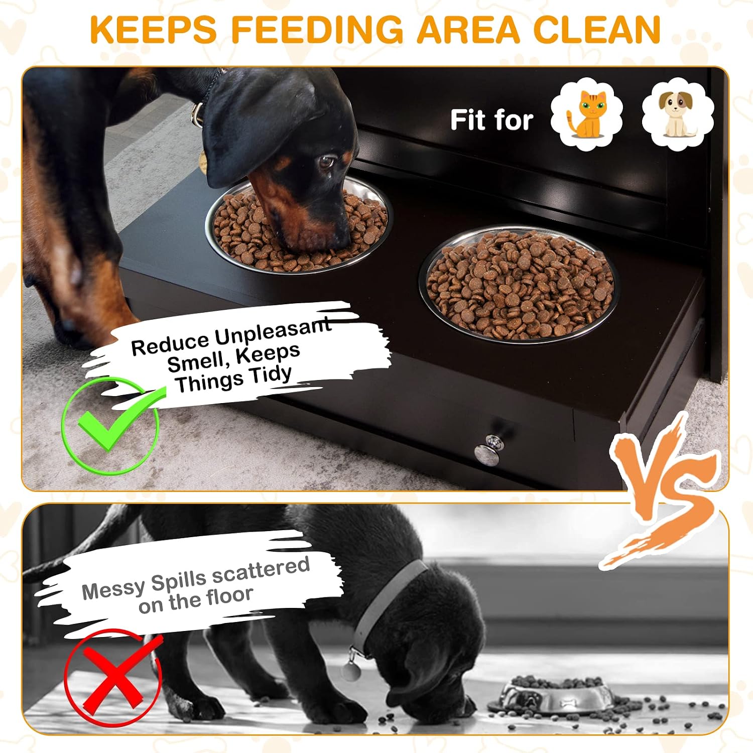 Tangkula Pet Feeder Station, Dog Food Storage Container With Double Pull Out Bowls, Food Toy Organizer Cabinet, Feeding Station Furniture for Dogs Cats Feeding & Watering Supplies (Brown)