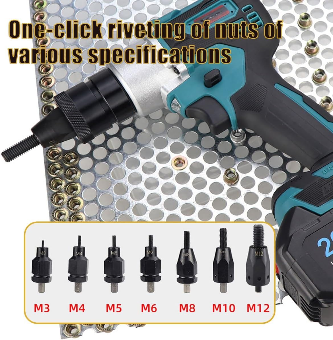26V Portable Battery Powered Riveter, 2-in-1 Cordless Rivet Nut Gun Set, Battery Powered Pop Rivet Insert Installation Tool, Electric Rivet Nut Gun for M3 M4 M5 M6 M8 M10 M12(2200mAh,1Battery)