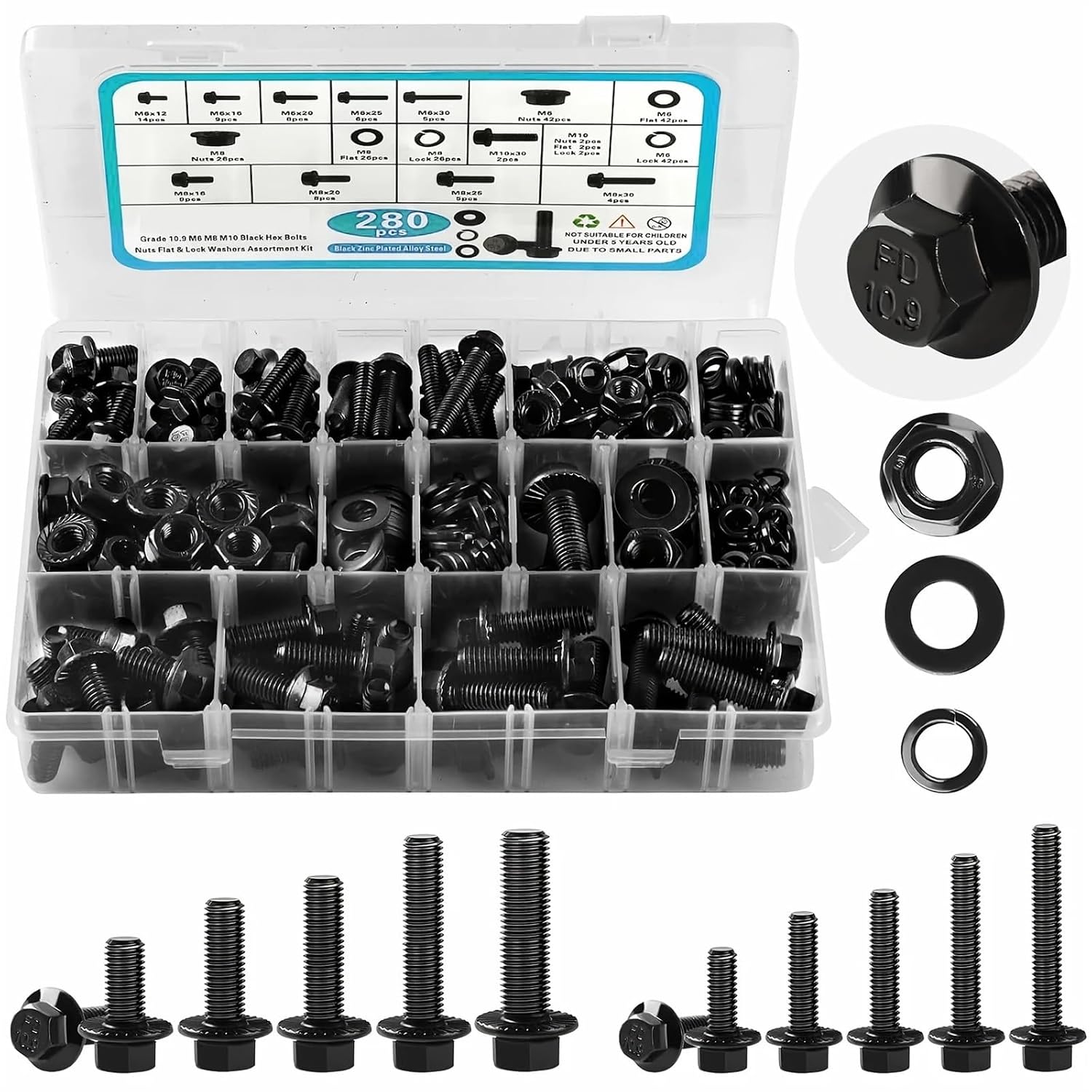 Set Screw Assortment Kit 280Pcs Metric Flange Hex Bolt Assortment Kit with Nuts and Washers for Homeowners,DIYers,Mechanics,Industrial Workers