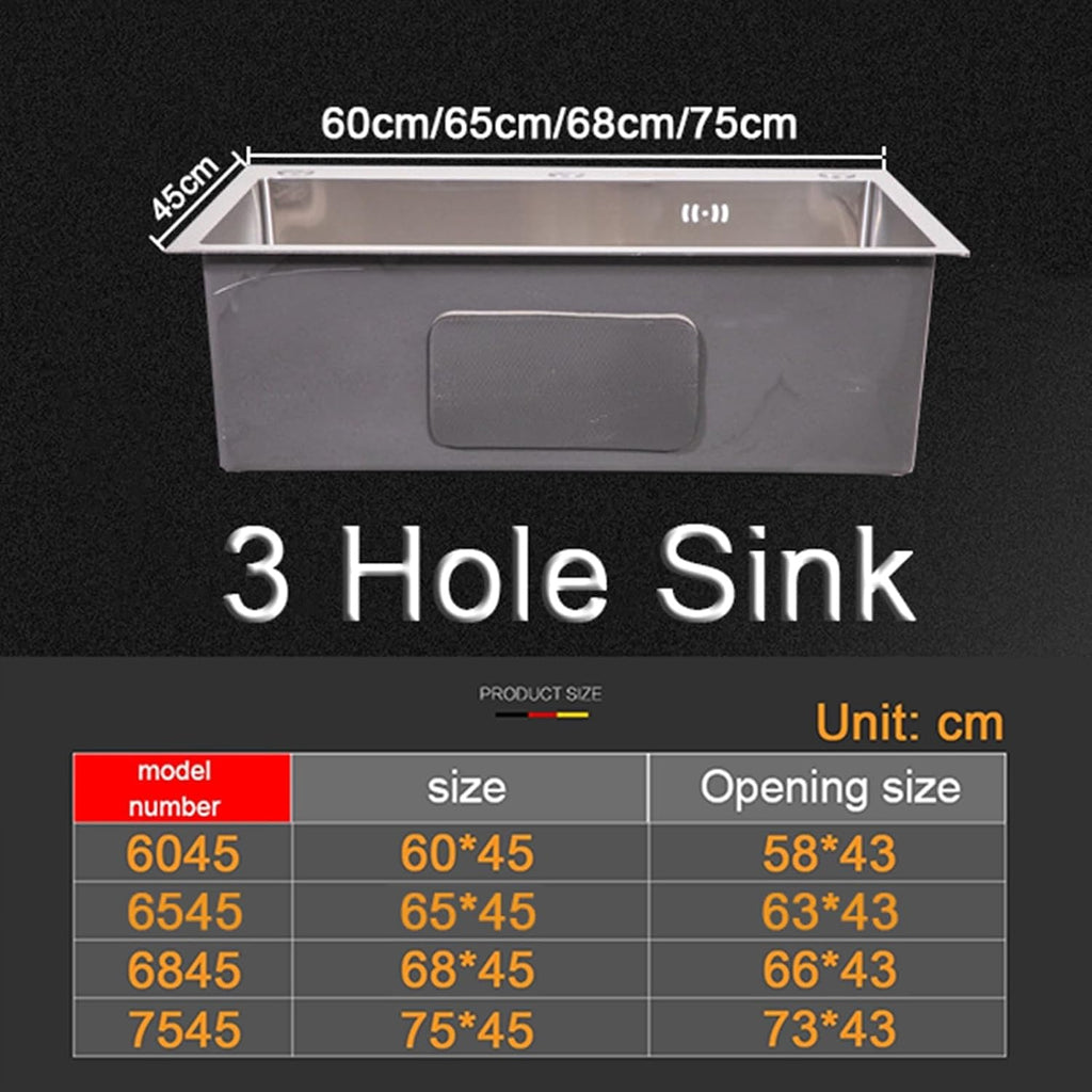 JATIBOSH Silver Kitchen Sink Drop in 3 Hole Workstation Stainless Steel Sink, Nano Coating, Single Bowl Sink with Drain Assembly Set (Color : Silver, Size : 60 * 45cm)