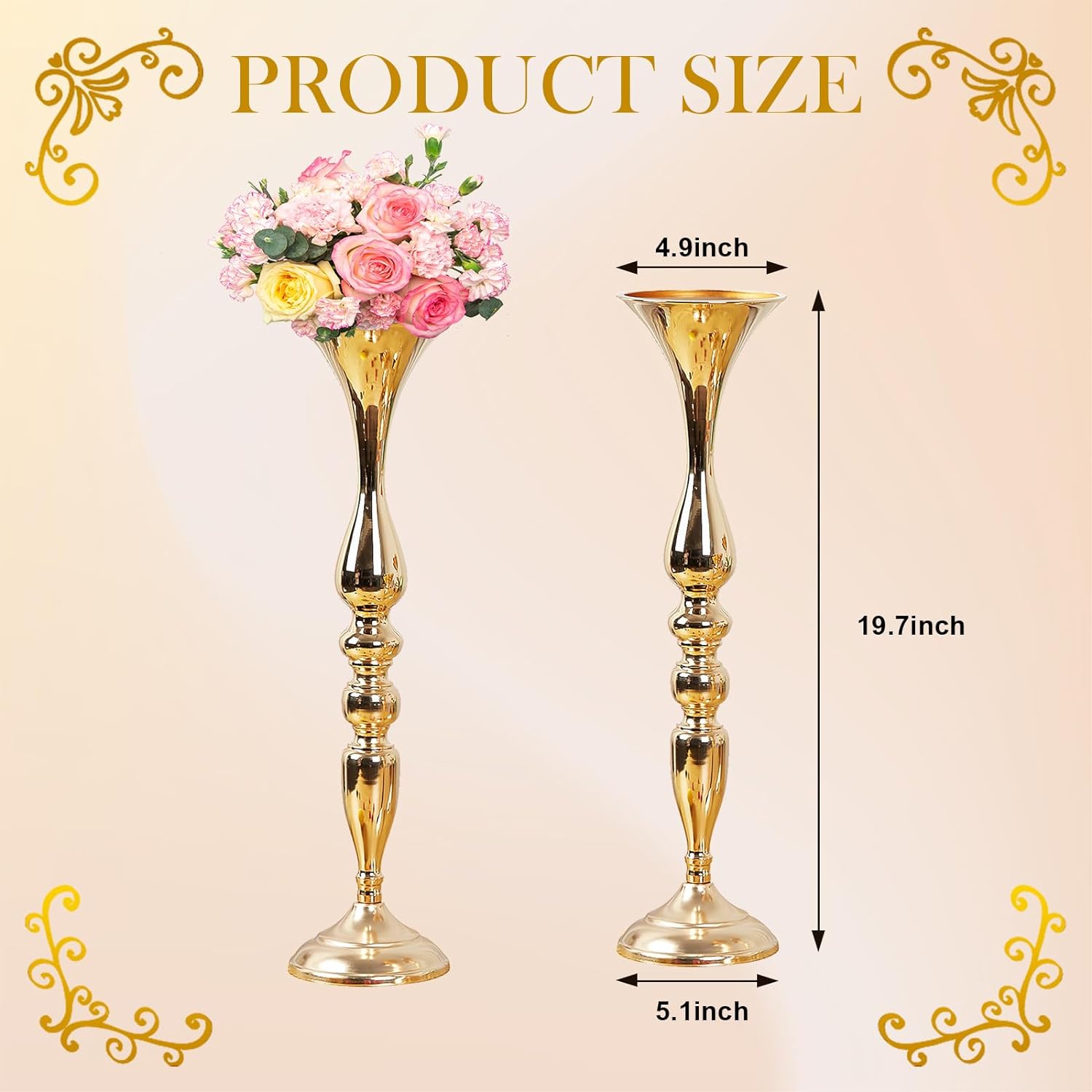 24 Pcs Metal Flower Arrangements Stand 20 Inch Tall Wedding Flower Vase Centerpieces Table Decoration Flower Stand for Party Wedding Reception Flower Arrangement Candle Holder (Gold)