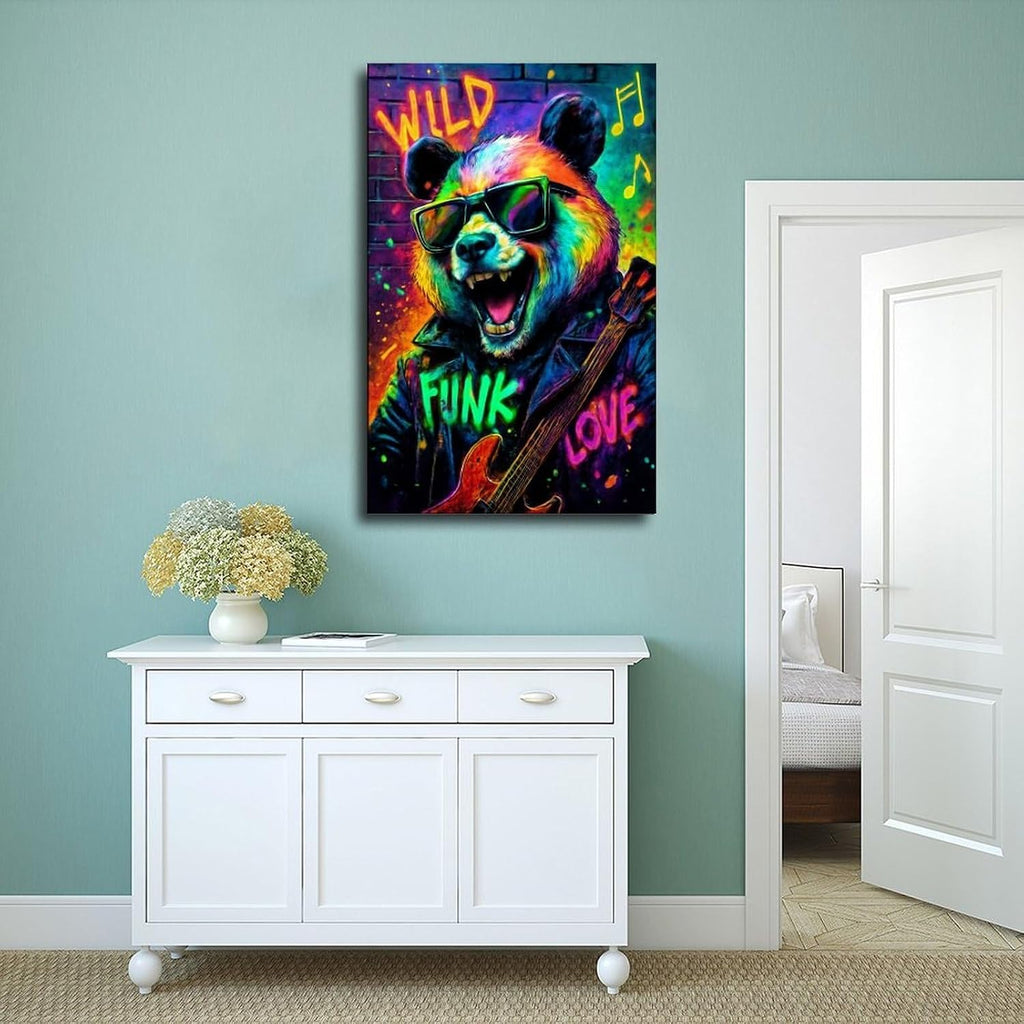 Urban Crazy Panda, Pop Culture Vibrant Graffiti Poster Print for Teen Boys Room Wall Art Canvas Painting Print 24x36inch(60x90cm)