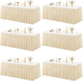 6 Pack Champagne Tablecloths for Rectangle Tables 8ft, Wrinkle Resistant Spandex Tablecover Fitted Stretch Table Cloth with Pleated Ruffle Table Skirts for Party Banquet Dining Birthday Wedding