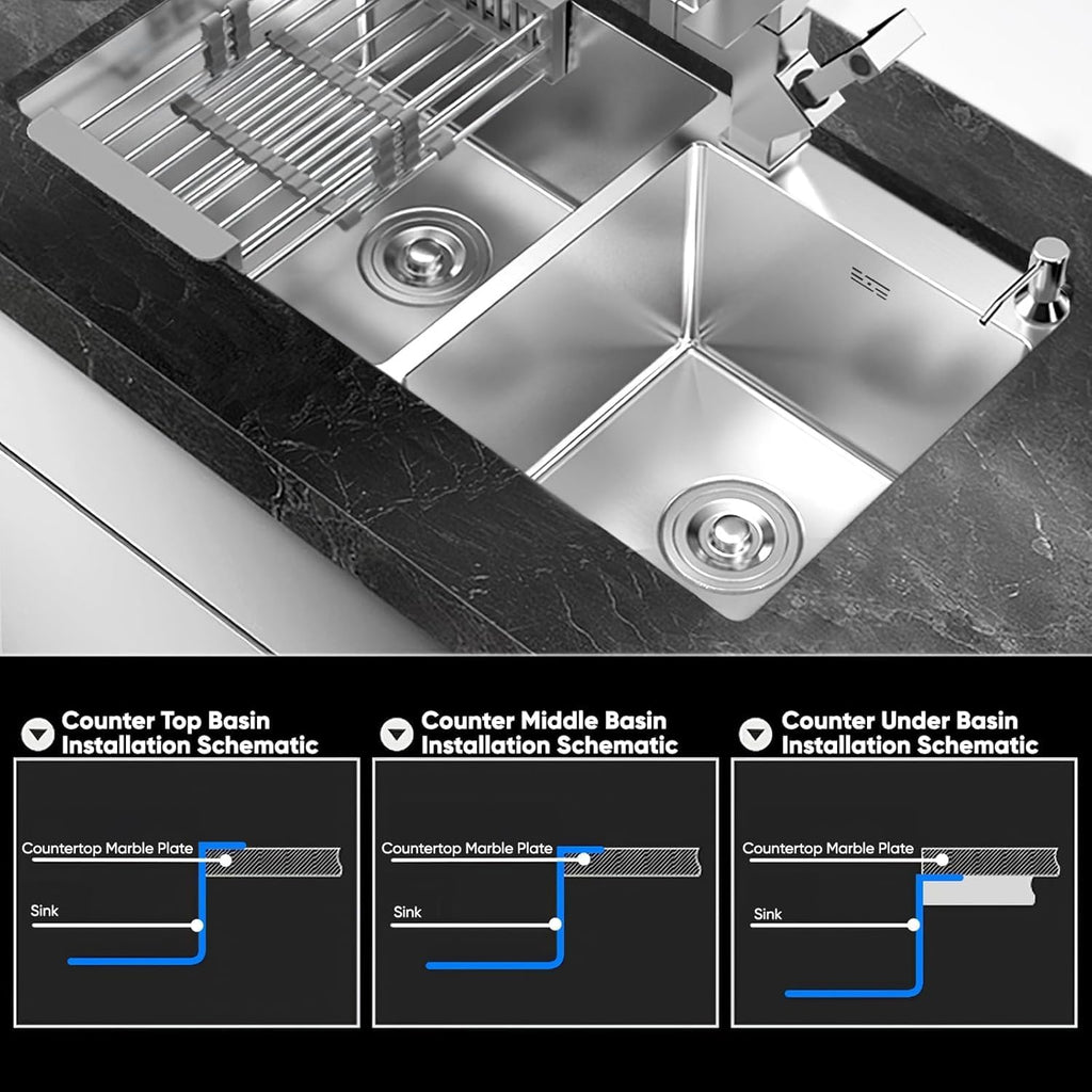 32' x 18' Drop-in/Topmount Double Bowl Kitchen Sink, Nano-Coated 304 Stainless Steel Kitchen Sink with Drain and Overflow
