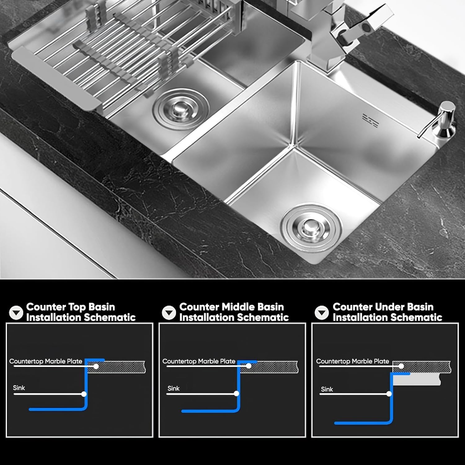 32' x 18' Drop-in/Topmount Double Bowl Kitchen Sink, Nano-Coated 304 Stainless Steel Kitchen Sink with Drain and Overflow