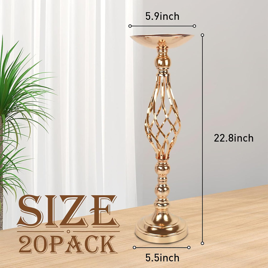 20 Pcs Metal Flower Arrangement Stand, 22.8 Inch Tall Wedding Flower Centerpieces Stand Gold Elegant Metal Flower Vase Candelabra Candle Holder for Wedding Table Decor Birthday Home Decor