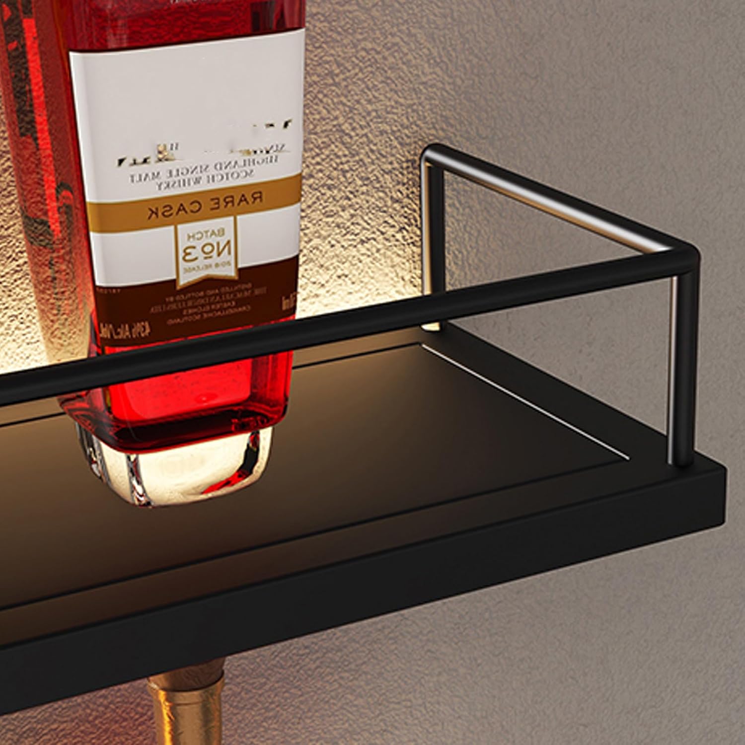Wine Rack Wall Mounted Floating Bar Shelves with Hanging Wine Glass Holder Rack Liquor Bottle Display Shelf with LED Light for Liquor Bottles for Home Bar Dining Room Living Room Kitchen(Black,100cm(3
