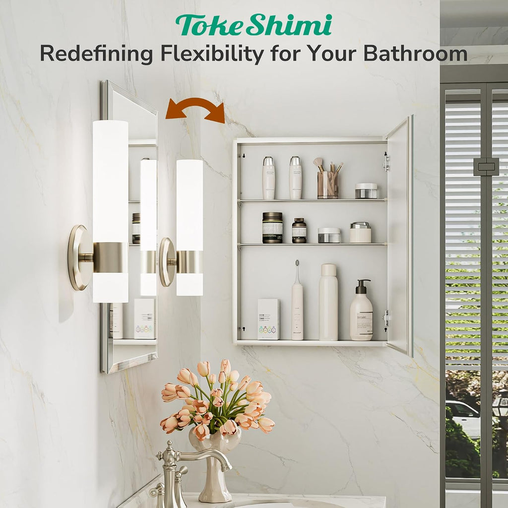 TokeShimi 12 x 36 Medicine Cabinet with Tempered Beveled Mirror, Assembly Required, Silver Medicine Cabinet for Bathroom, Stepless Adjustable Shelves, DTC Hinge, Recessed/Surface-Mounted