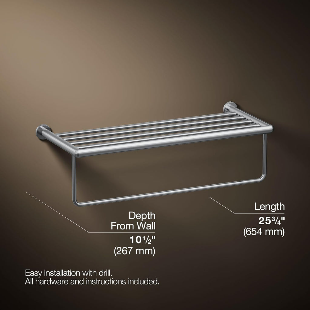 KOHLER Towel Rack by, Bathroom Towel Shelf Hotelier, Kumin Collection, Polished Chrome, K-24552-CP