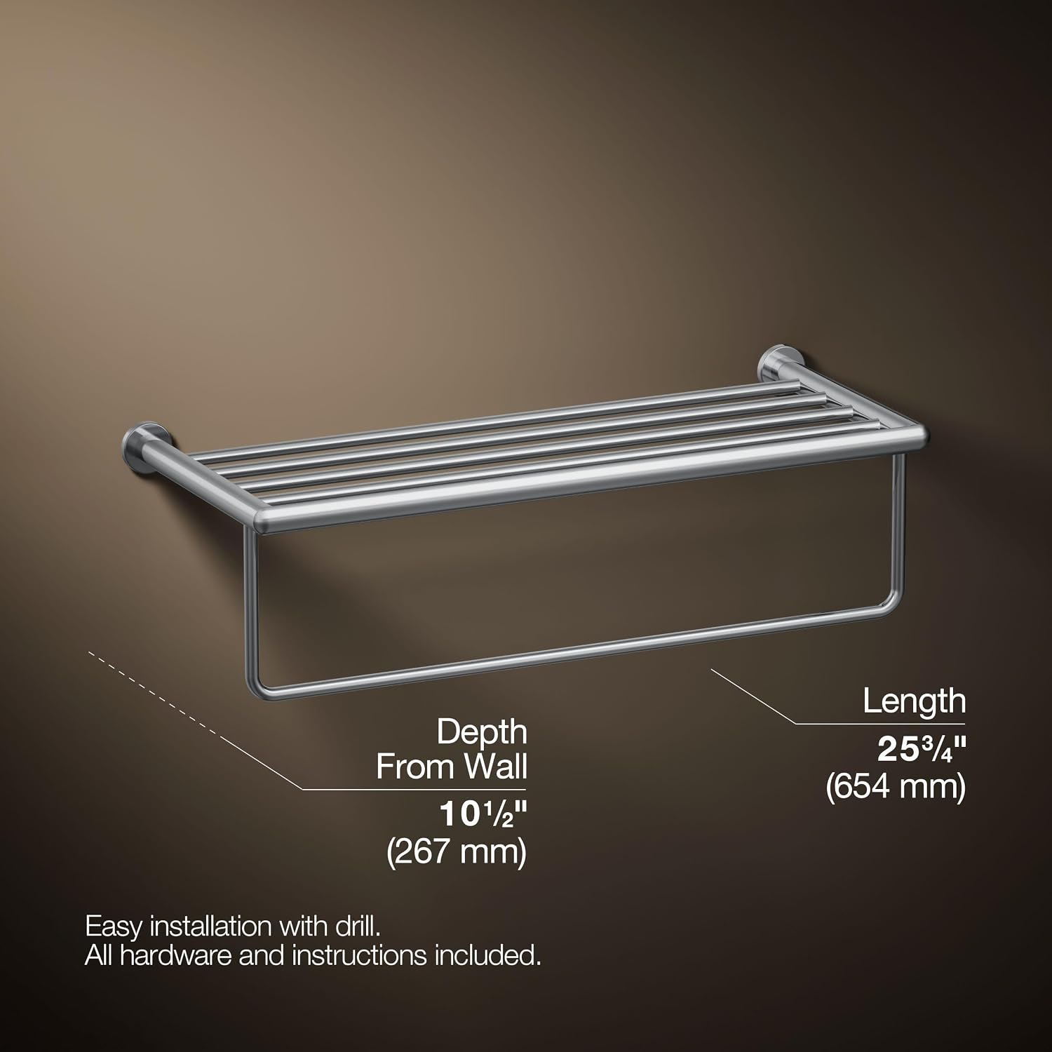 KOHLER Towel Rack by, Bathroom Towel Shelf Hotelier, Kumin Collection, Polished Chrome, K-24552-CP