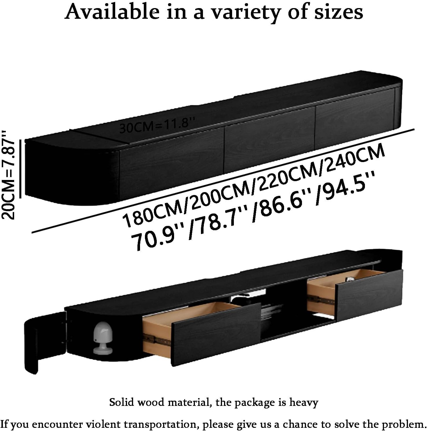 Floating TV Stand with Drawers for Bedroom,Solid Wood Living Room tv Stand,Suitable for Various scenarios Wall Shelf TV Cabinet Black, 78.7'