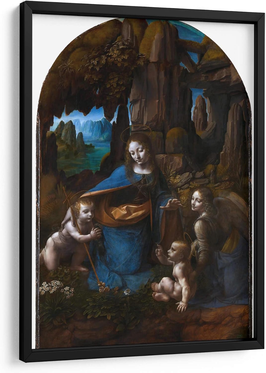 Canvas Lab | Virgin of the Rocks (London Version) by Leonardo da Vinci | 19 x 29 in | Fine Art Framed Print, Frame Color: Black | Classical art, Religion and Spirituality, Renaissance