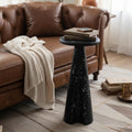 Modern Faux Marble Bedside Table for Living Room, 9' Round Stone Side Table Vintage Night Stand, Small Rustic Black End Table for Drink in Bedroom Apartment Waiting Room, White and Black