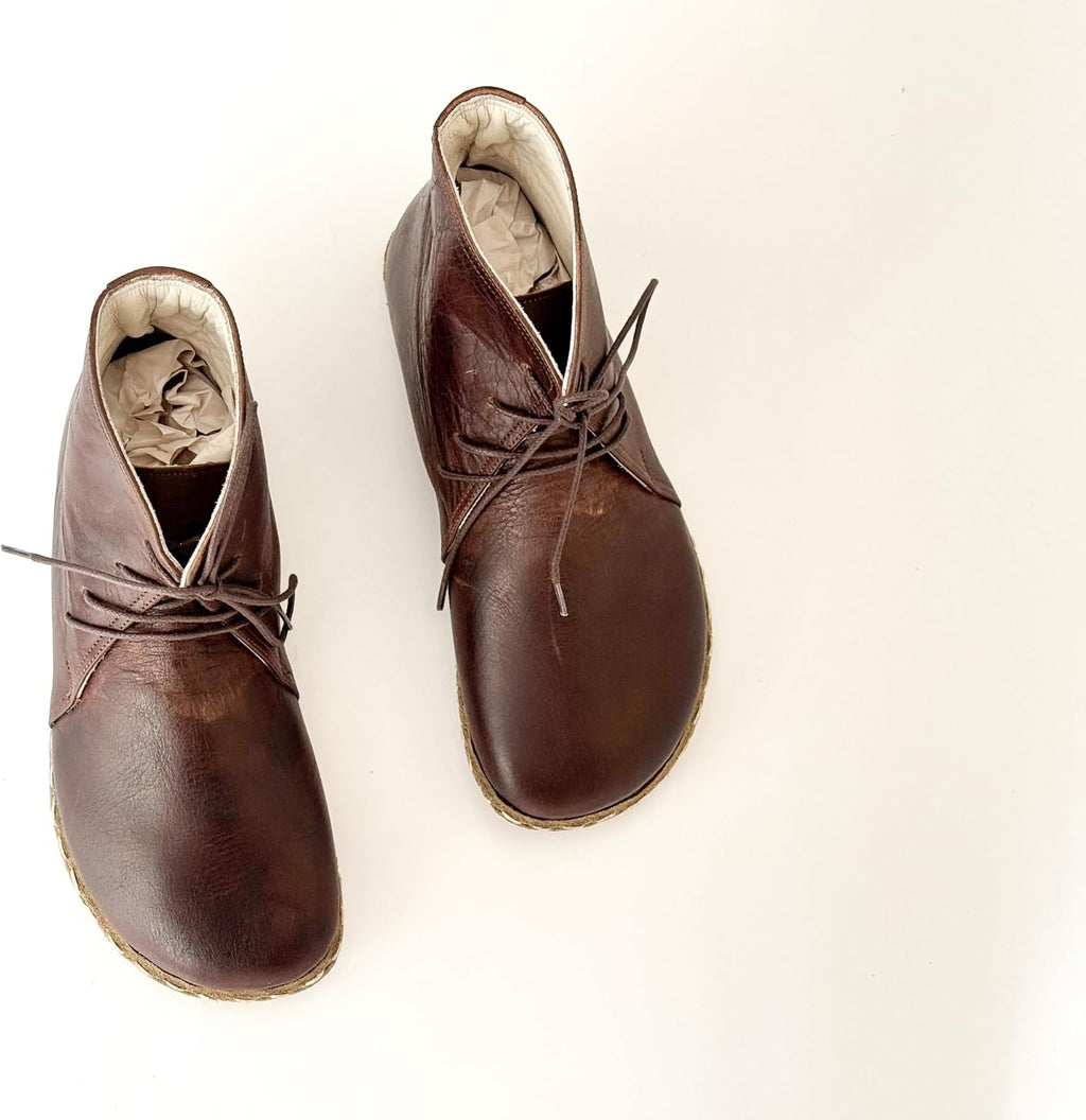 Handmade Leather Grounding Shoes with Copper Rivets | Wide Toe Box Boot | Natural Leather Barefoot Boot | Bitter Brown
