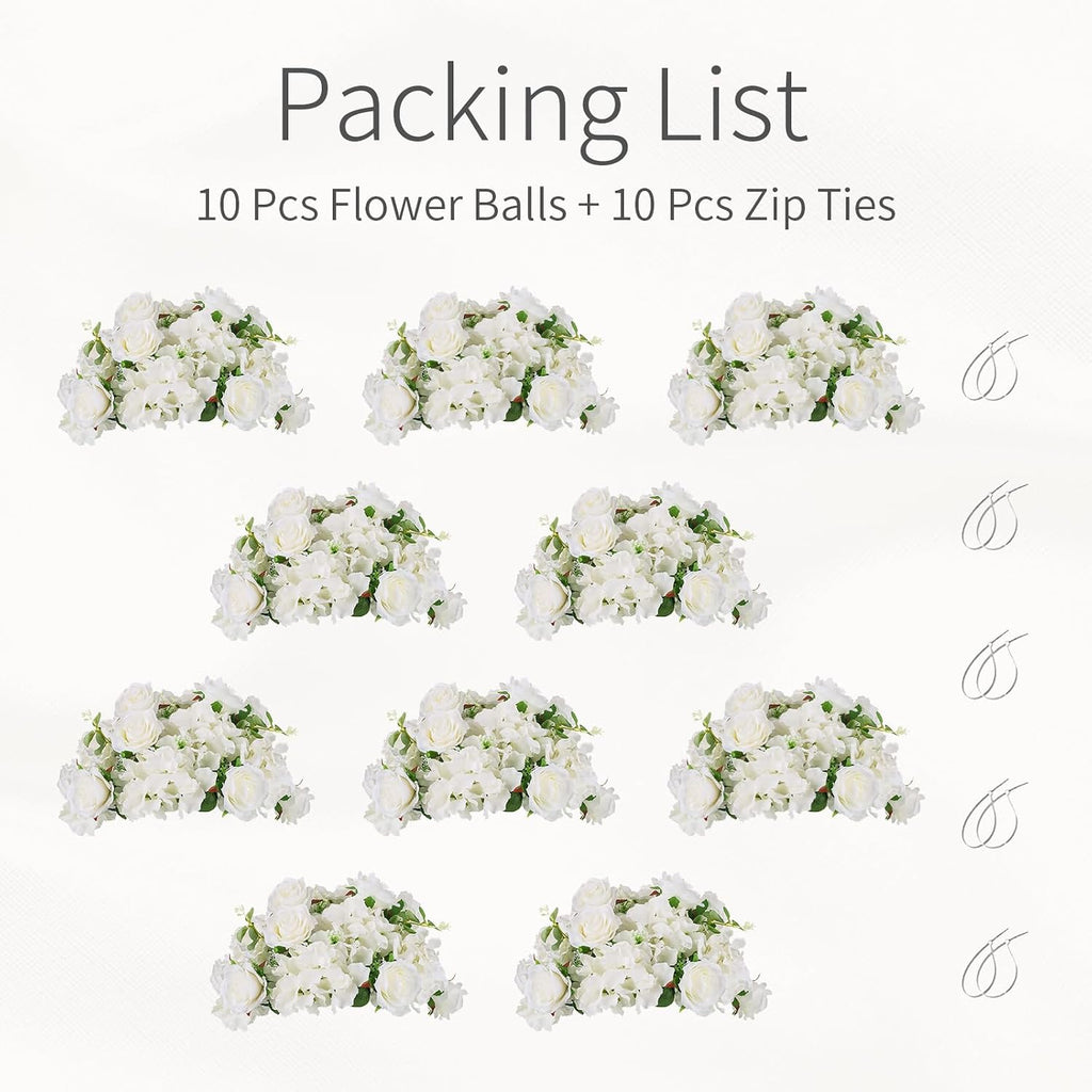 White Flowers Balls for Centerpieces: 10 PCS 14.2' Diam Flower Centerpieces for Tables in Wedding Reception Decorations Arrangement for Party Celebration Planners