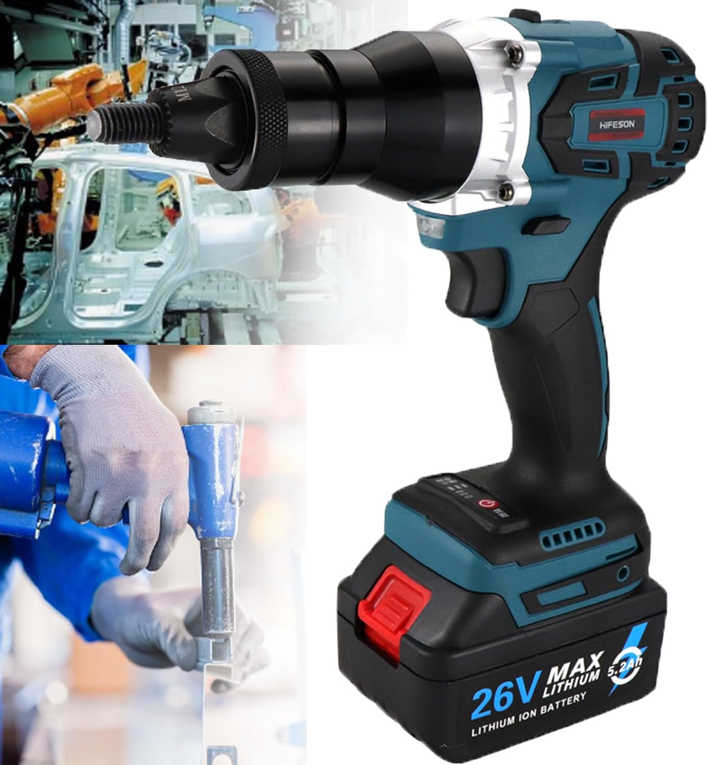 Cordless Riveter Rivet Nut Tool Kit, Heavy Duty Rivet Gun, Pop Rivet Gun Set, Professional Hand Riveter, Manual Riveting Tool, Nuts Include M3 M4 M5 M6 M8 M10 M12 Nut Tools,2200mah