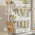 Large capacity 304 stainless steel kitchen storage rack,drainer for dishes,dish drying,foldable countertop holder for chopsticks,bowls,and plates, multi-functional(White triple-layer,43cm/17in)