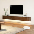 Floating TV Stand with Drawers for Bedroom,Solid Wood Living Room tv Stand with LED Lights,Suitable for Various scenarios wall Shelf TV Cabinet (Walnut&Light, 94.4')