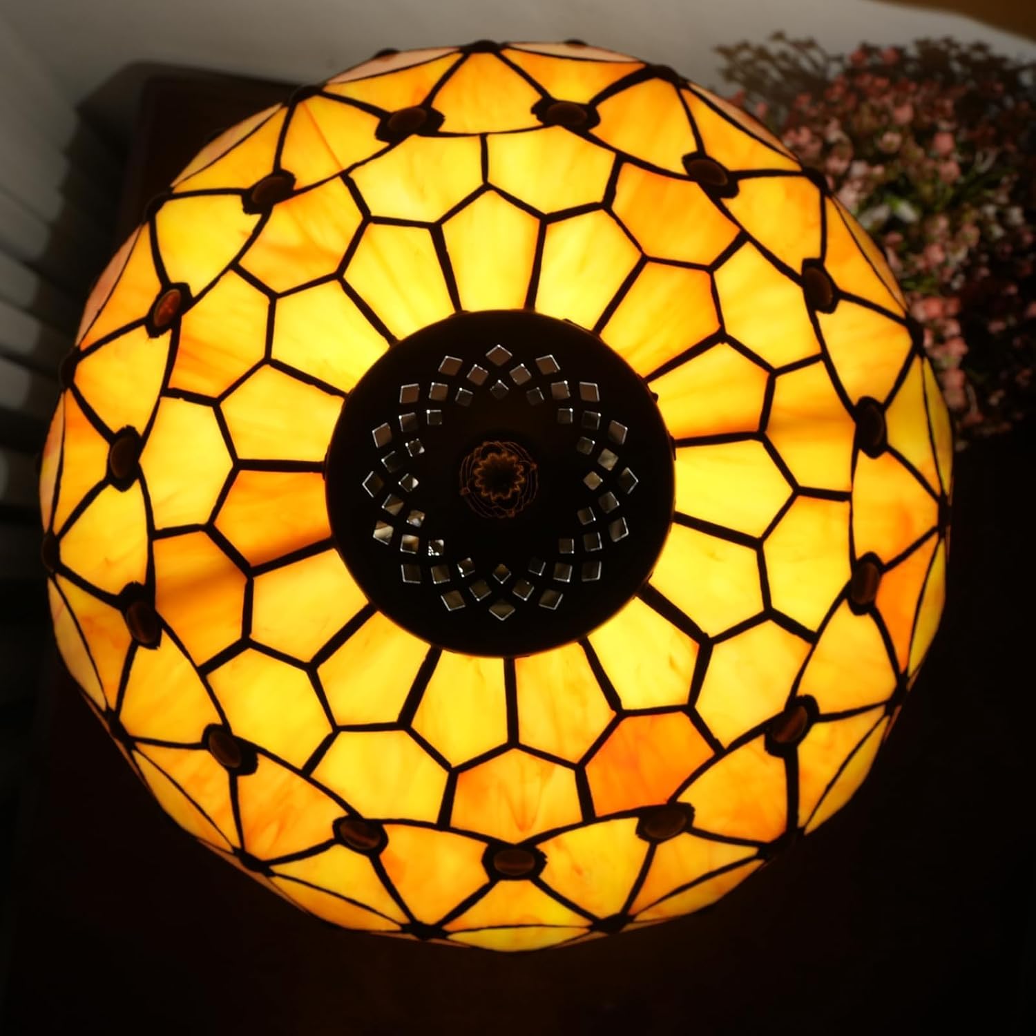 Tiffany Lamp Vintage Bead Orange Table Lamps Bedside for Bedroom Dector Stained Glass Lamps Living Room end Office Kitchen Hotel Bar Farmhouse 12 Inch Aesthetic Nightstand 70s 80s Reading Desk Light