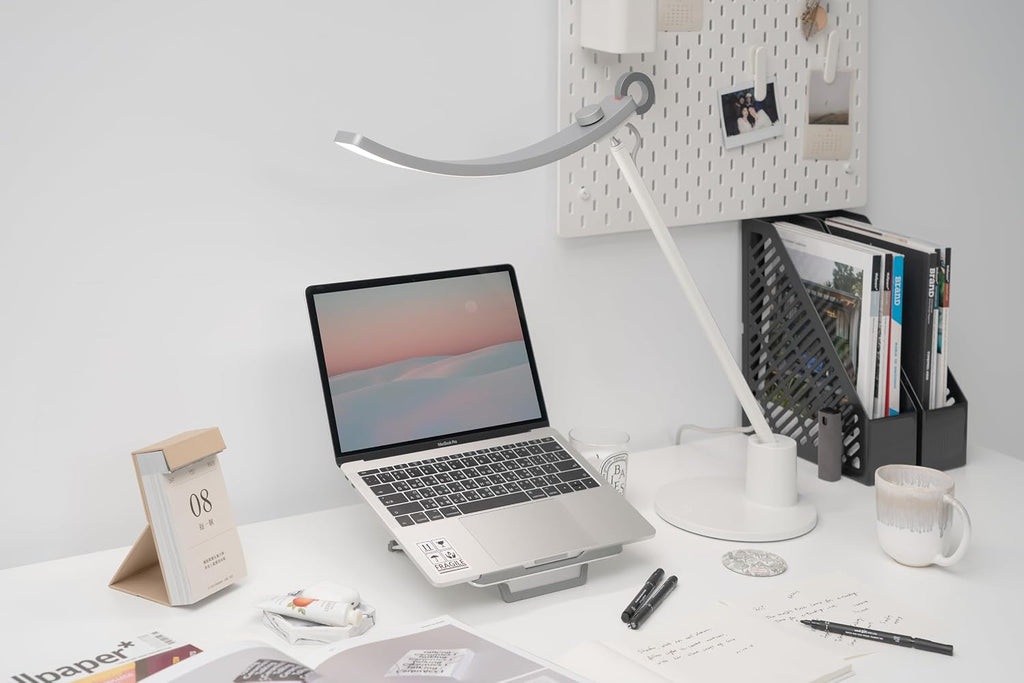 BenQ Genie e-Reading Desk Lamp - Bright Lighting for Small Workspace, Dimmable with 13 Color Modes, Auto-dimming, Eye-Caring Lamp for Home Office, Reading, Study, Craft, Matte Silver