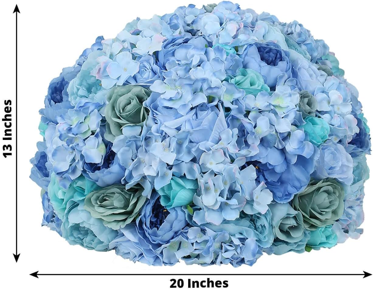 Efavormart 20 inch Blue Pre-Arranged Artificial Rose Flower Ball, Large High-Density Silk Rose Centerpiece Arrangement for Wedding Staging and Floor Vases